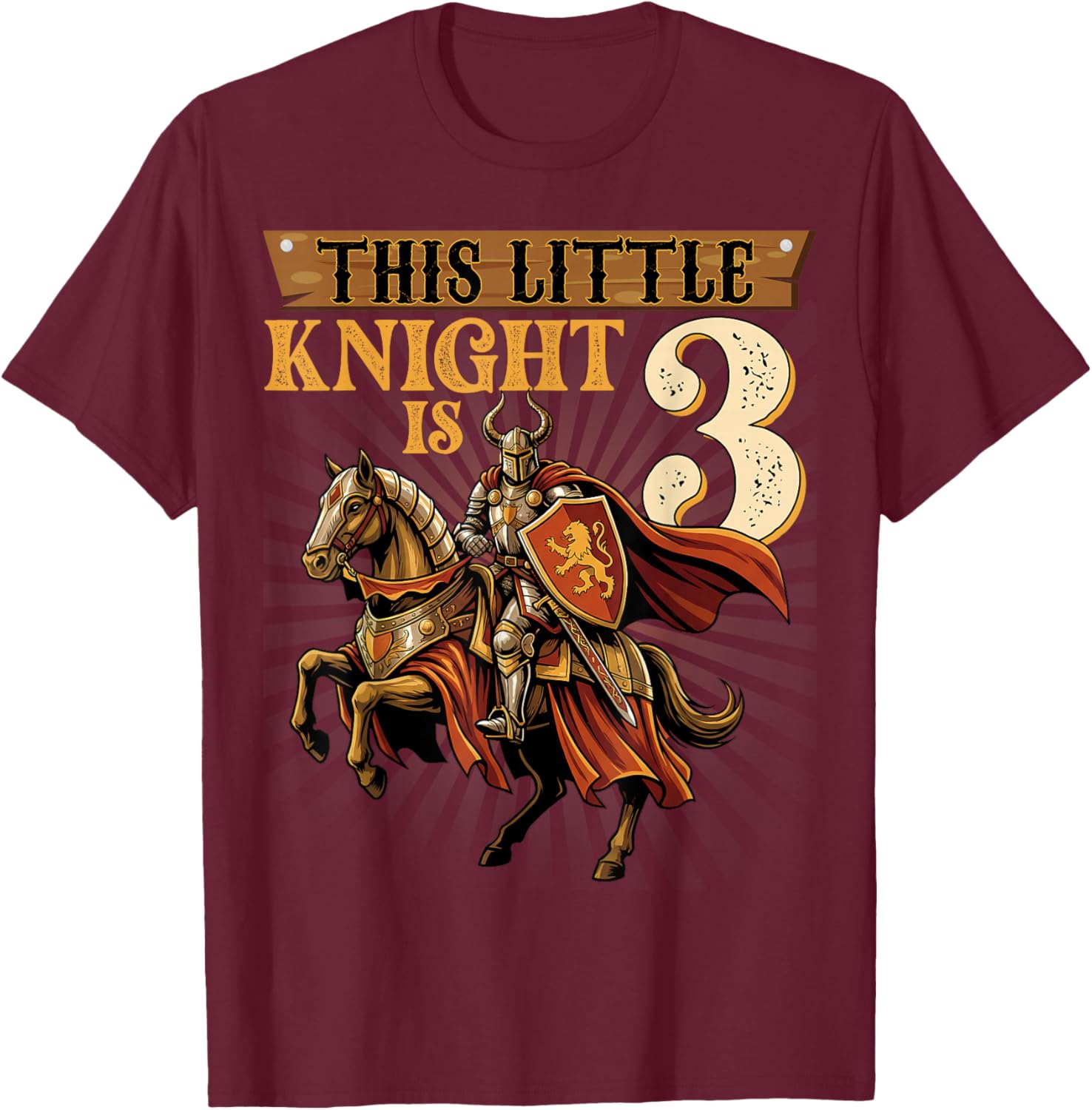Knight Birthday 3 Years Old Boys 3rd Knight Birthday Party T-Shirt - T-Shirt | Maroon