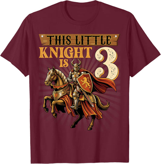 Knight Birthday 3 Years Old Boys 3rd Knight Birthday Party T-Shirt - T-Shirt | Maroon