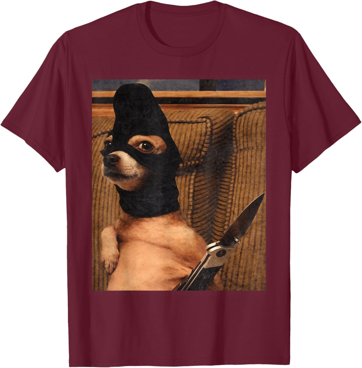 Funny Option Dog with Pocket Knife Funny Dog Art T-Shirt - T-Shirt | Maroon