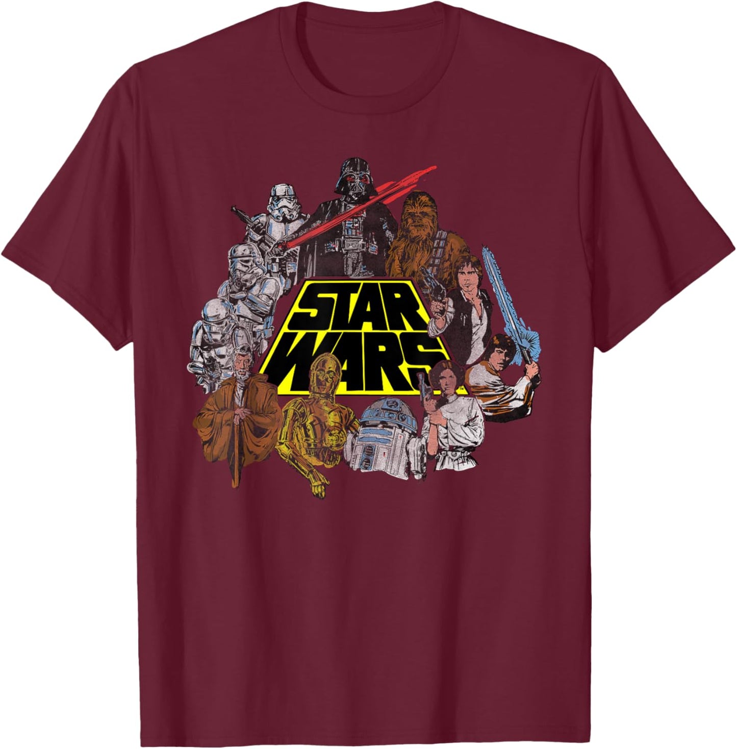 Star Wars Original Trilogy A New Hope Retro Vintage Artwork T-Shirt - T-Shirt | Maroon