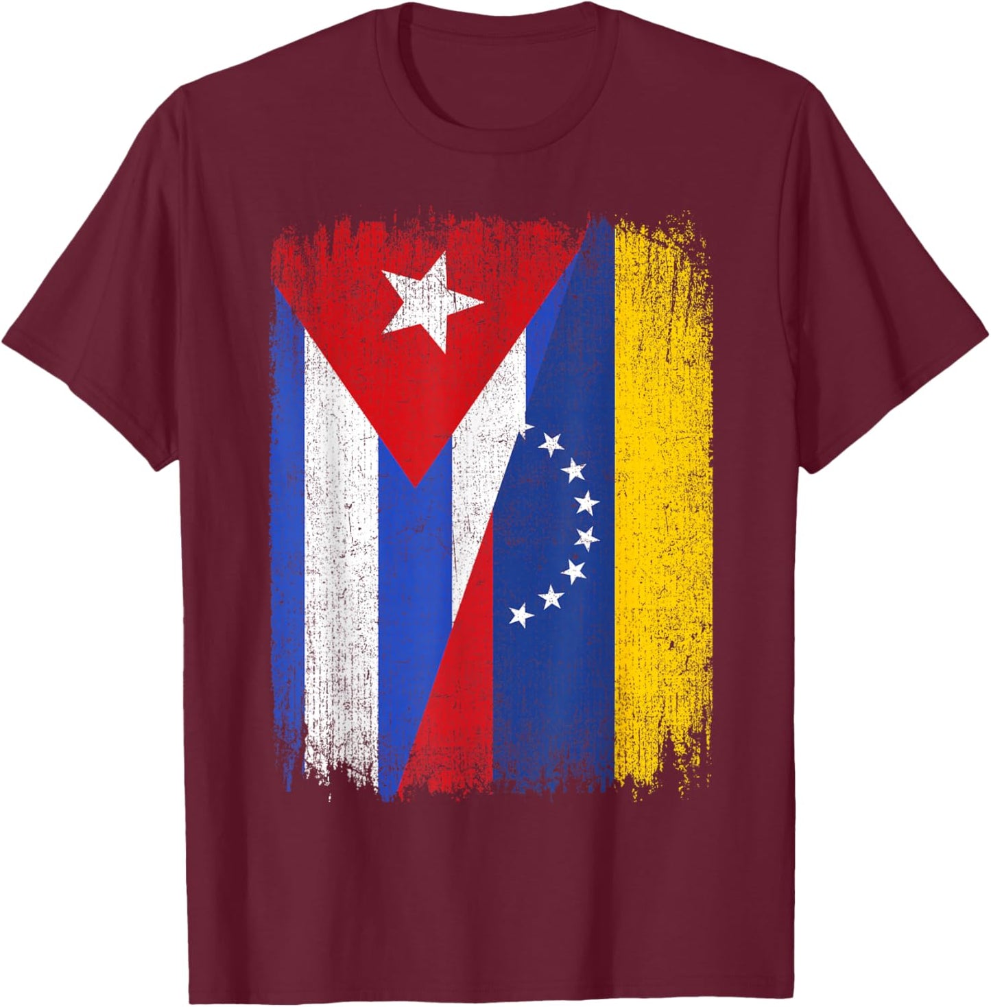 Half Cuba Venezuela Flag Cuban Venezuelan Pride Roots T-Shirt - T-Shirt | Maroon