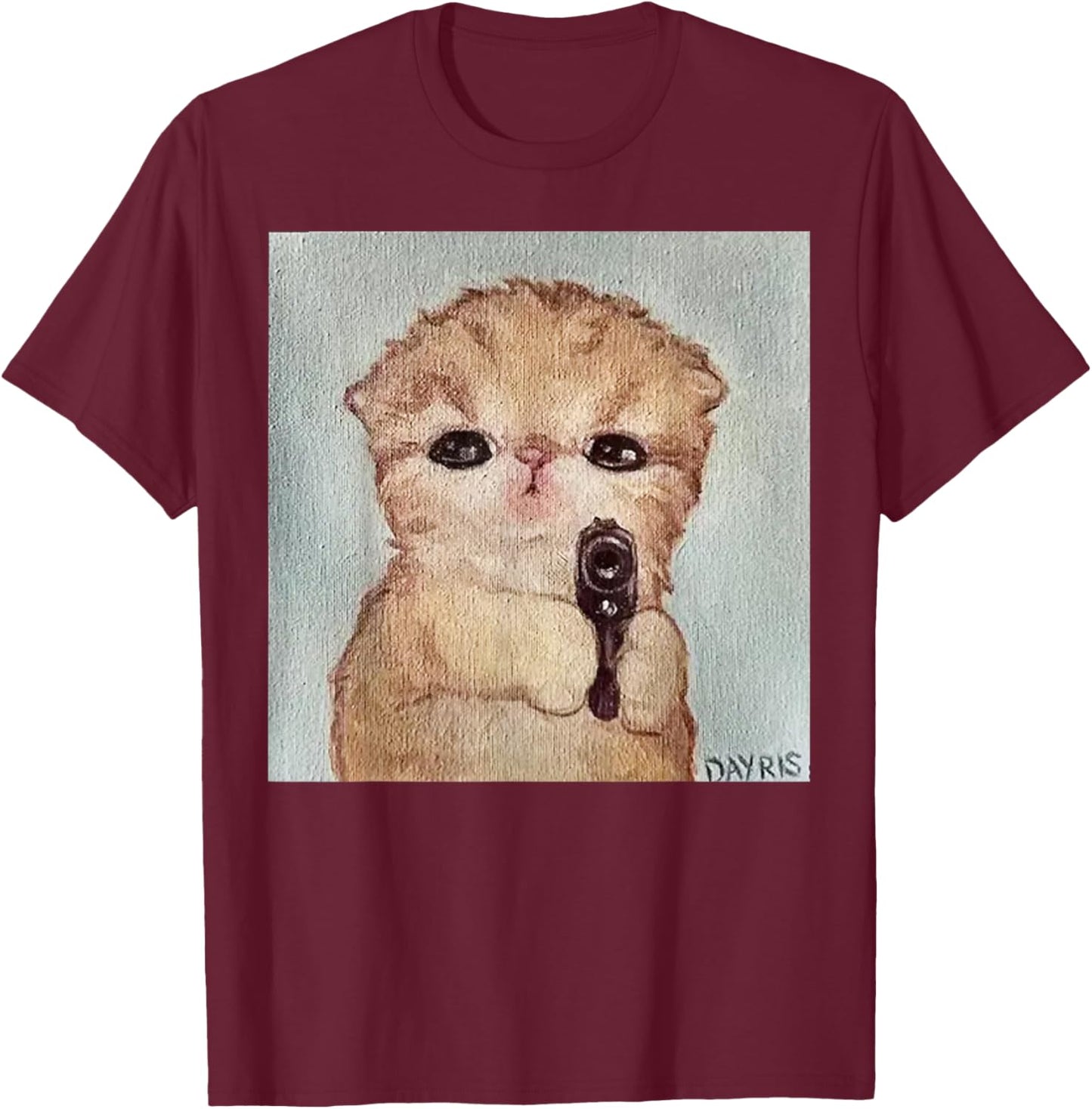Angry Kitty with Gun Funny Cat Meme Kawaii Kitty Joke T-Shirt - T-Shirt | Maroon