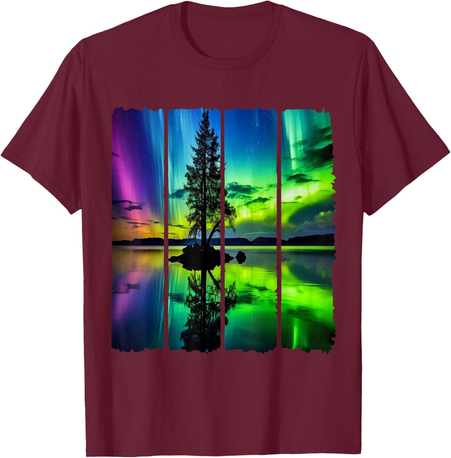 Beautiful Northern Lights Aurora Borealis Night Light Aurora T-Shirt - T-Shirt | Maroon