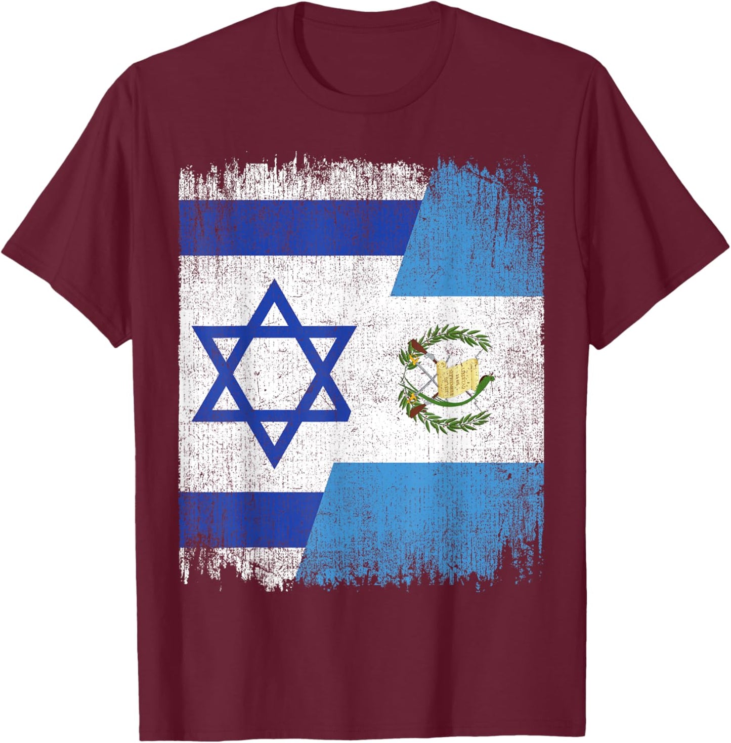 Half Israel Guatemala Split Flag Israelis Pride Roots T-Shirt - T-Shirt | Maroon
