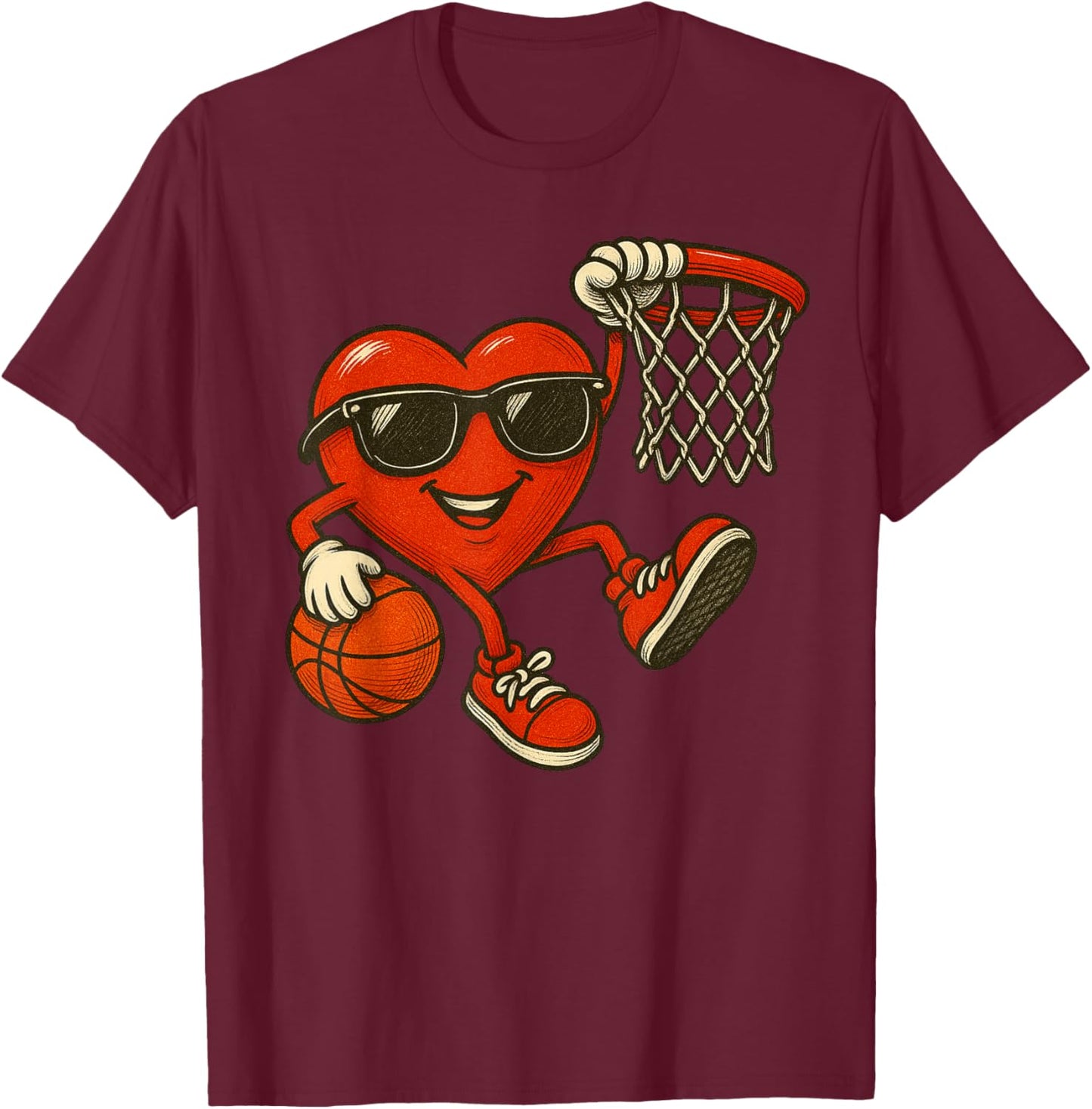 Valentines Day Basketball Funny Red Heart Love Boys Kids T-Shirt - T-Shirt | Maroon