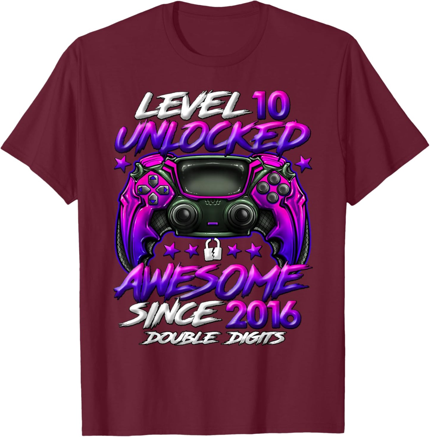 Official Double Digits Level 10 Unlocked 10th Birthday Boy T-Shirt - T-Shirt | Maroon