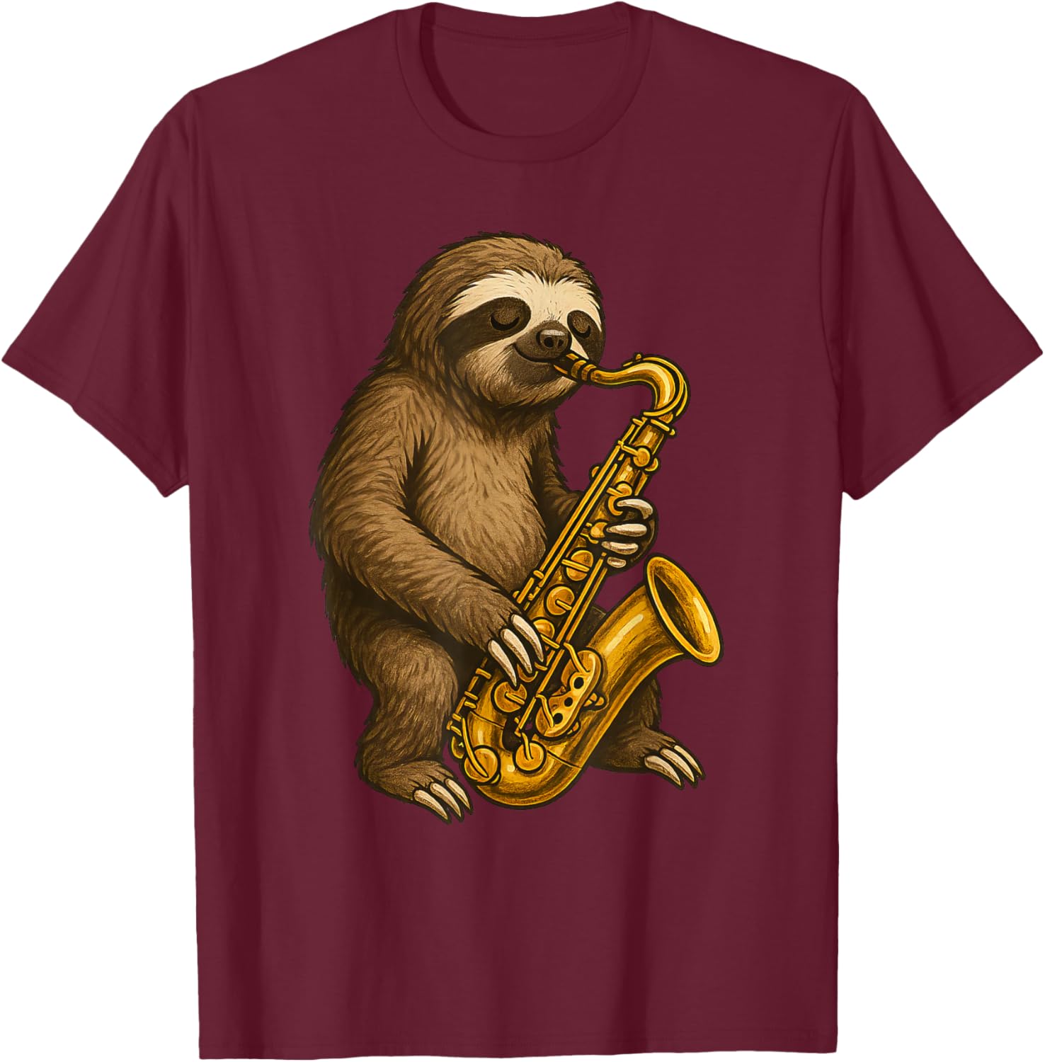 Cute Sloth Playing Saxophone Sloths Musician Music T-Shirt - T-Shirt | Maroon