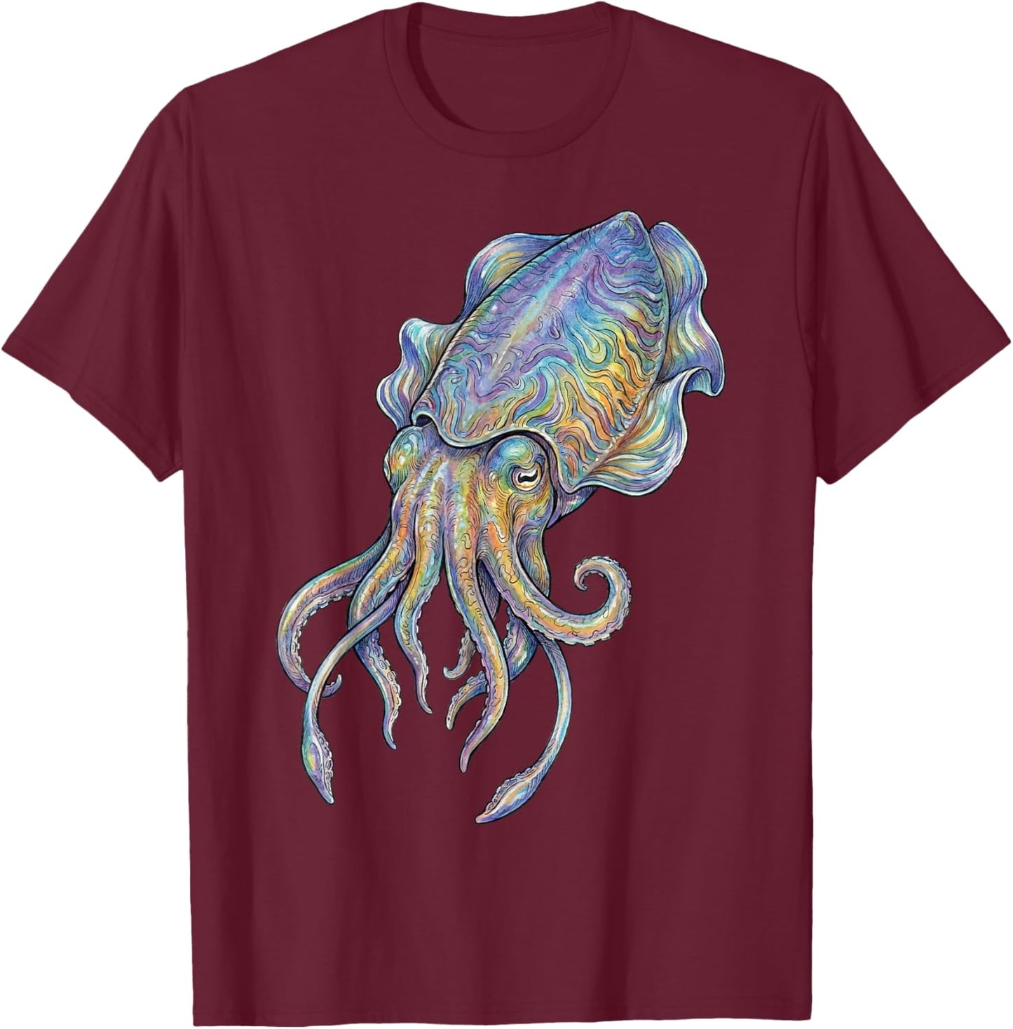 Cuttlefish Abstract Ocean Art Marine Life Colorful T-Shirt - T-Shirt | Maroon