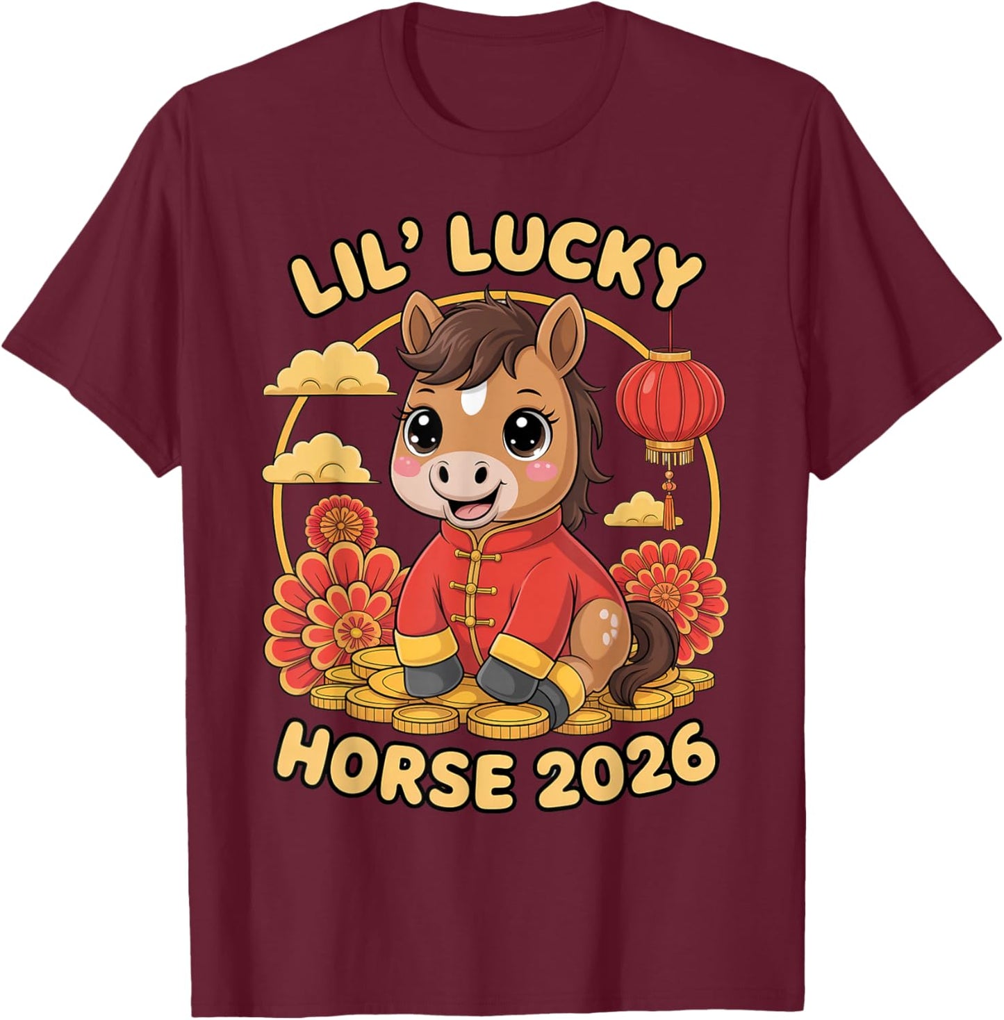 Cute Horse Zodiac Chinese Lunar New Year of The Horse 2026 T-Shirt - T-Shirt | Maroon