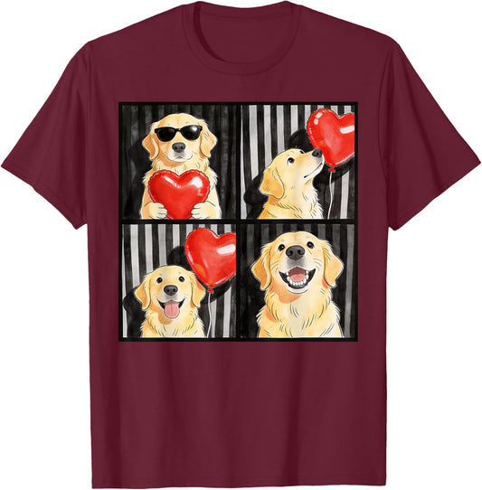 Funny Golden Retriever Photobooth Dog Lover Valentines T-Shirt - T-Shirt | Maroon