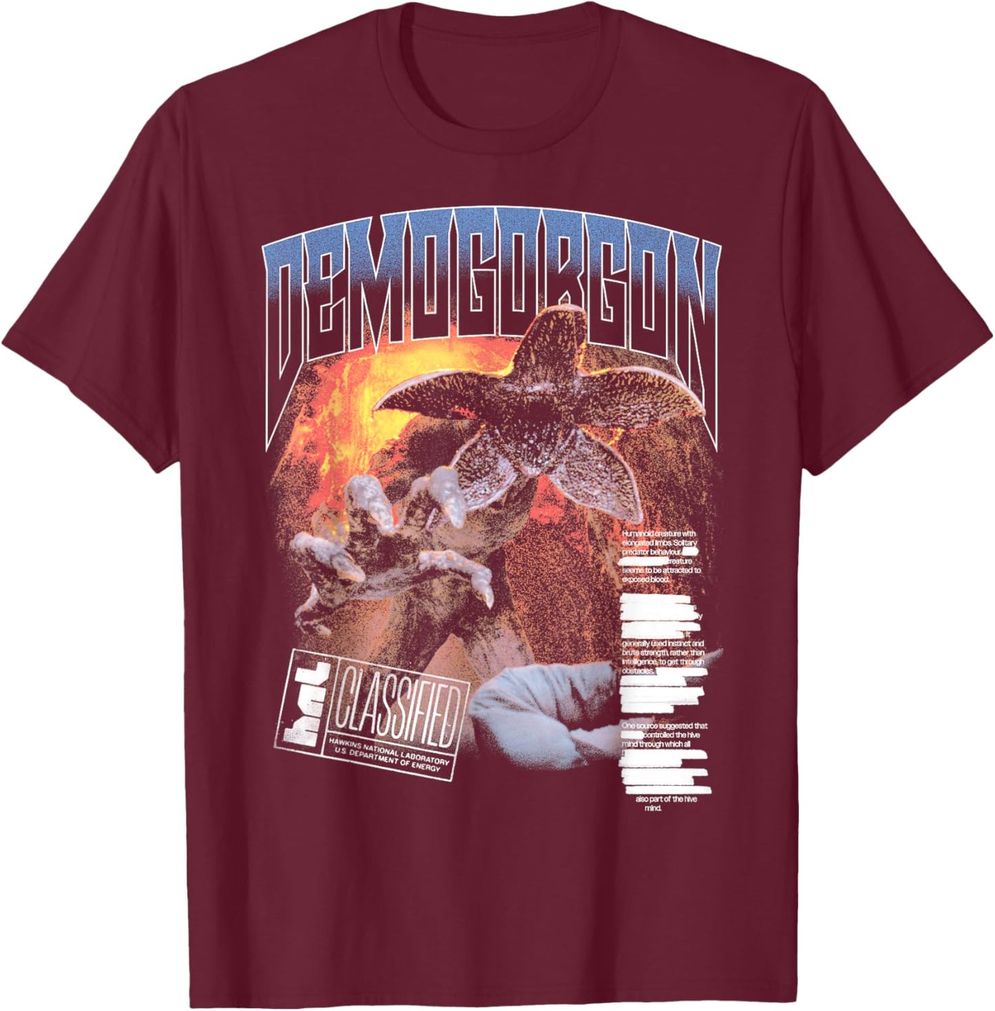 Stranger Things Demogorgon Classified Lab Poster T-Shirt - T-Shirt | Maroon