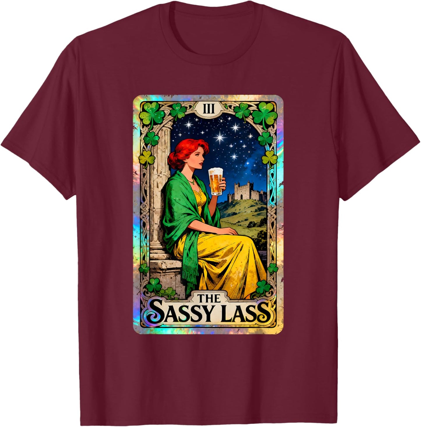 The Sassy Lass Vintage Irish Tarot St Patricks Day T-Shirt - T-Shirt | Maroon
