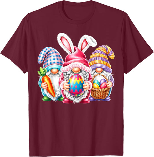 Easter Cute Gnomes Bunny Ears Egg Hunt Women Girls T-Shirt - T-Shirt | Maroon