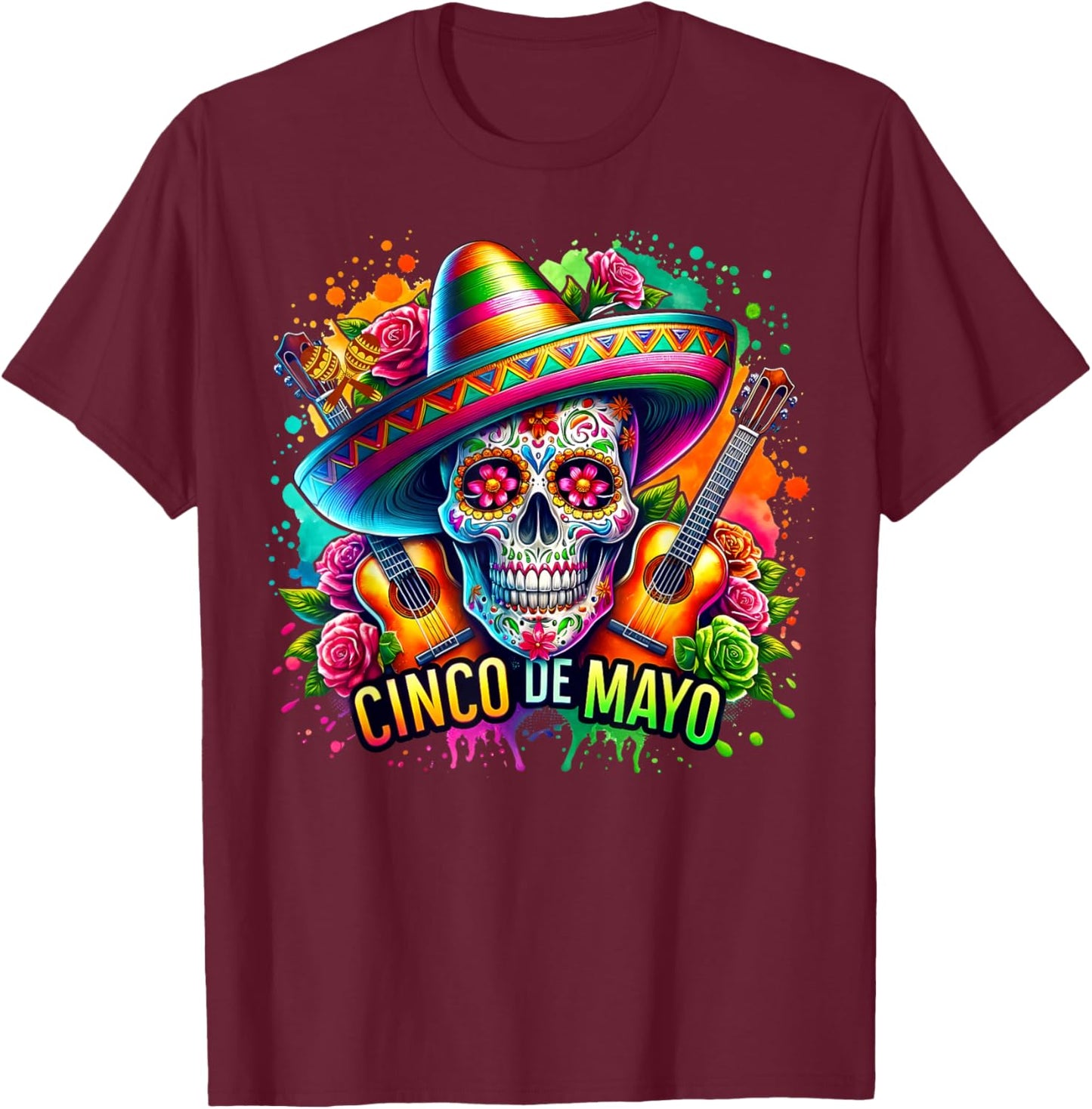 Cinco De Mayo Guitar San Antonio Mexican Party Let's Fiesta T-Shirt - T-Shirt | Maroon