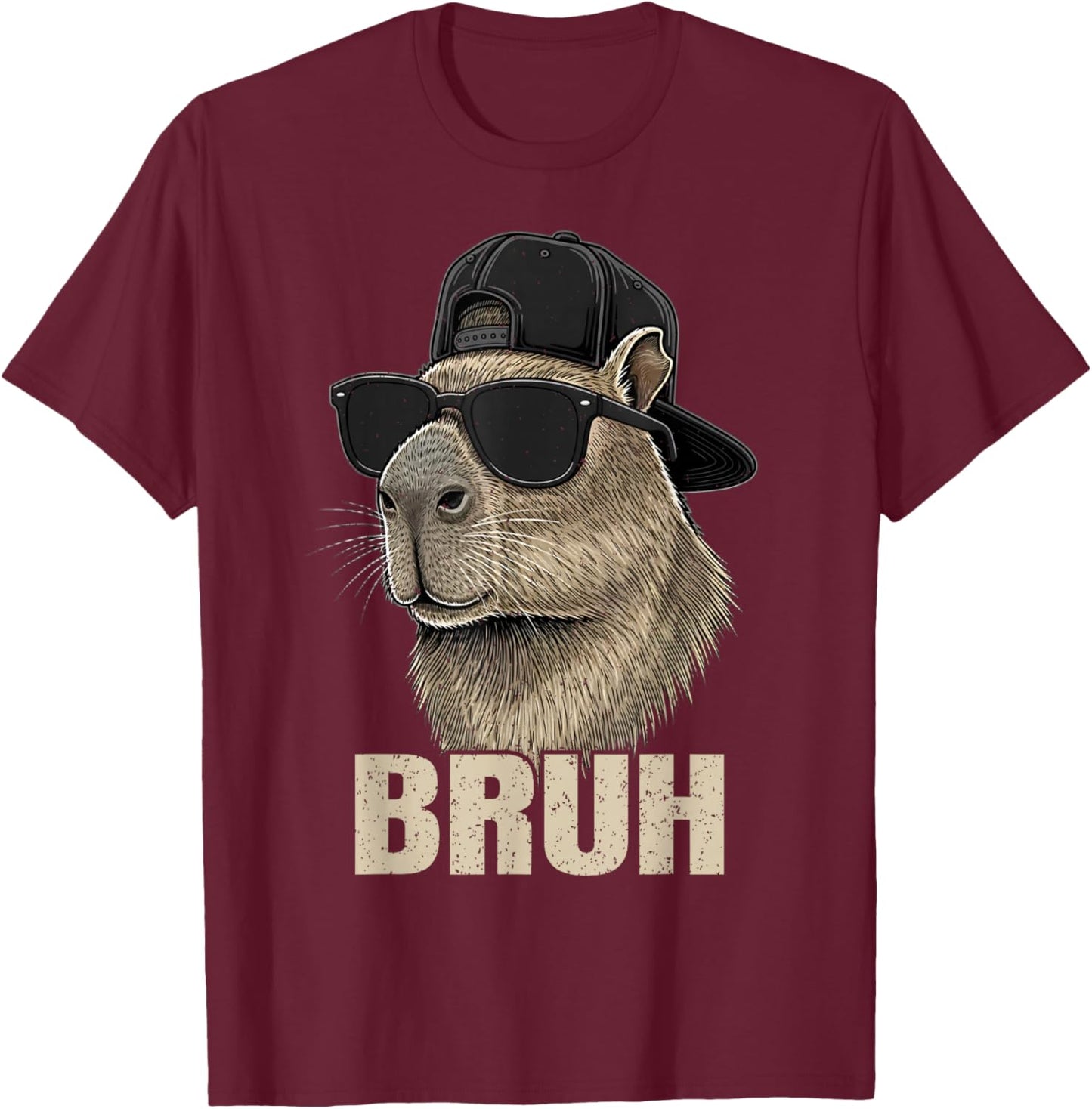 Cute Bruh Meme Capybara Lover Chill Sunglasses Boys T-Shirt - T-Shirt | Maroon