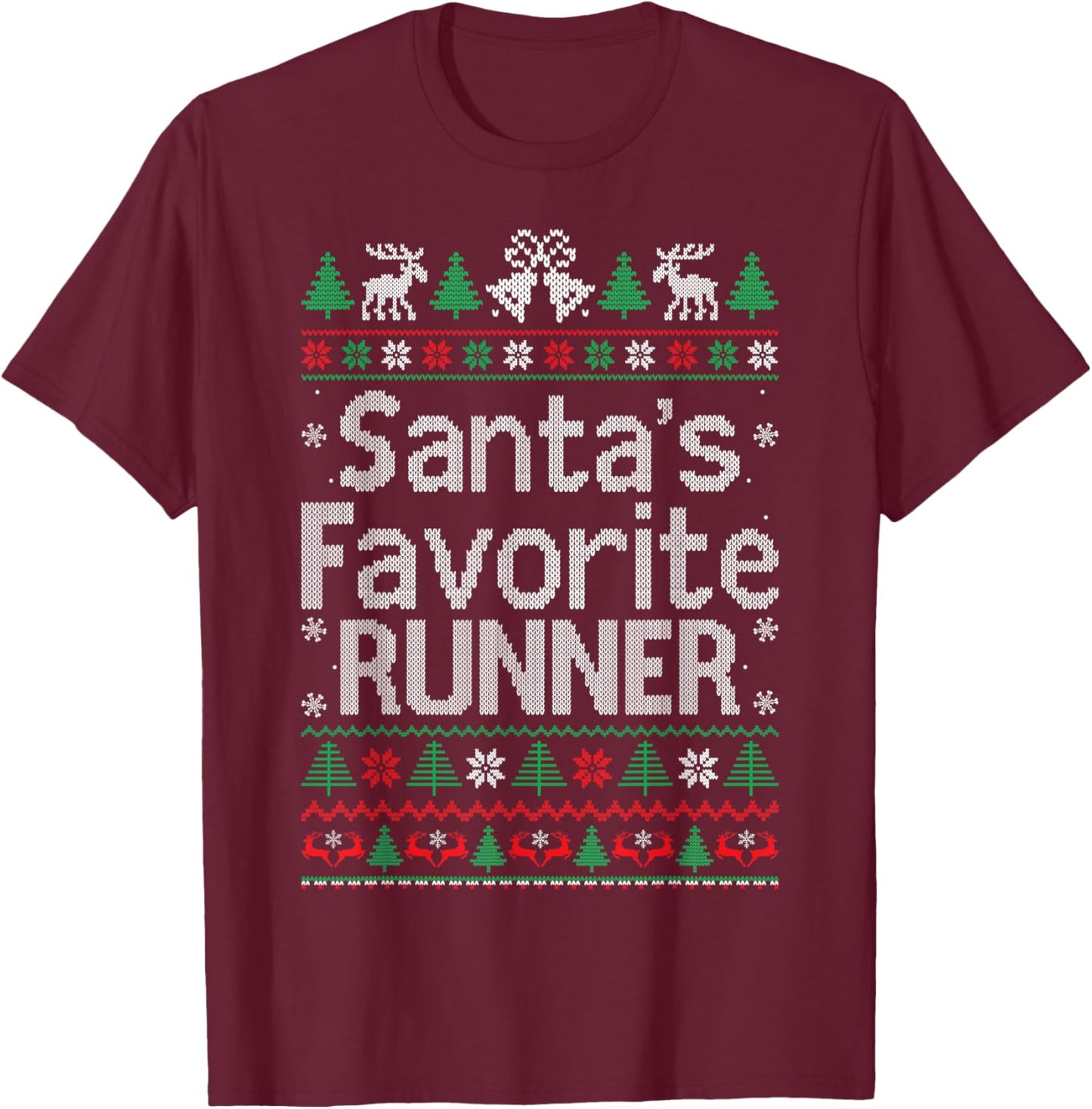 Santa Favorite Runner Running Christmas Sweater Ugly Xmas T-Shirt - T-Shirt | Maroon