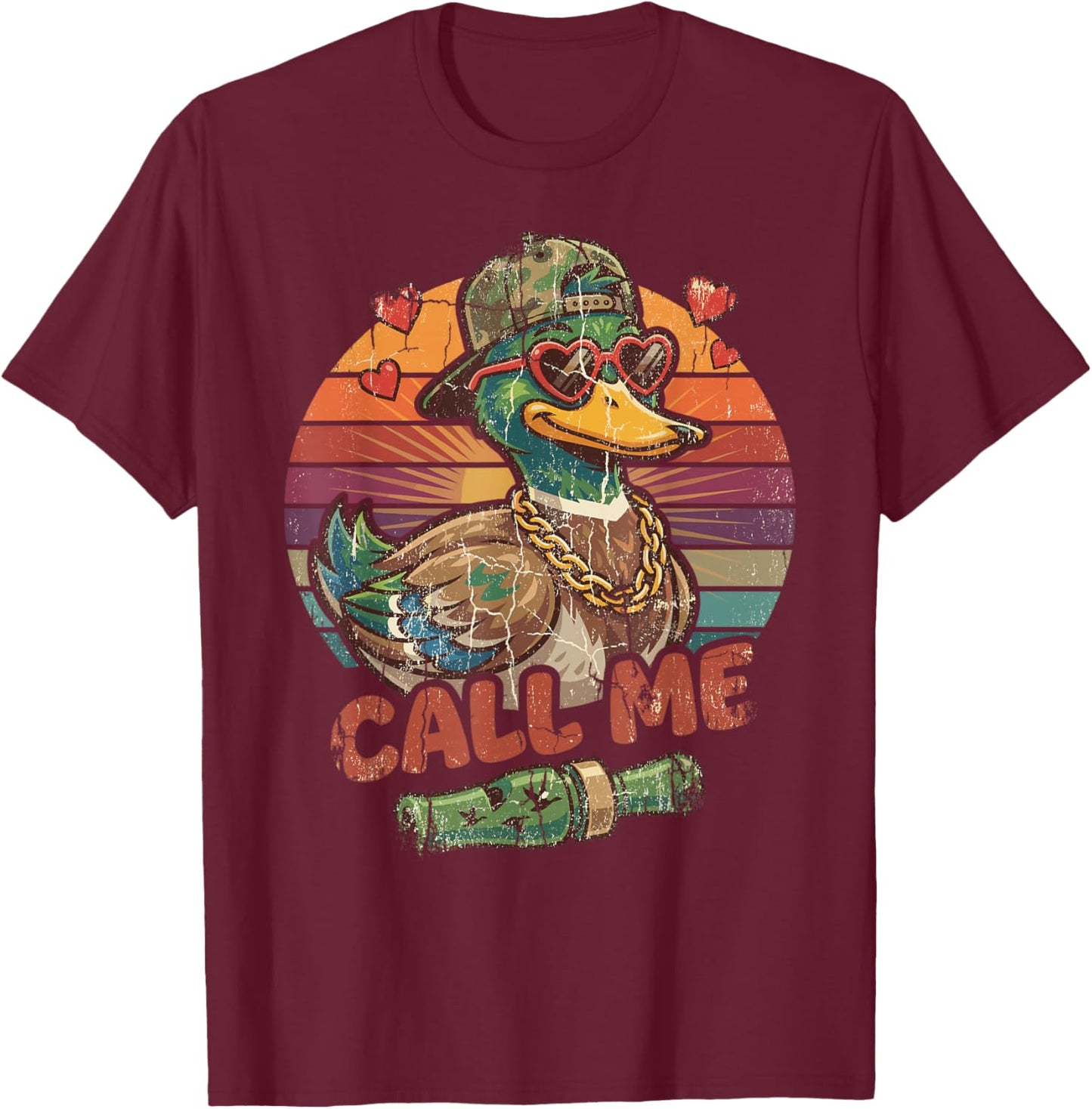 Call Me Duck Hunting Retro Valentine's Day Men Women T-Shirt - T-Shirt | Maroon