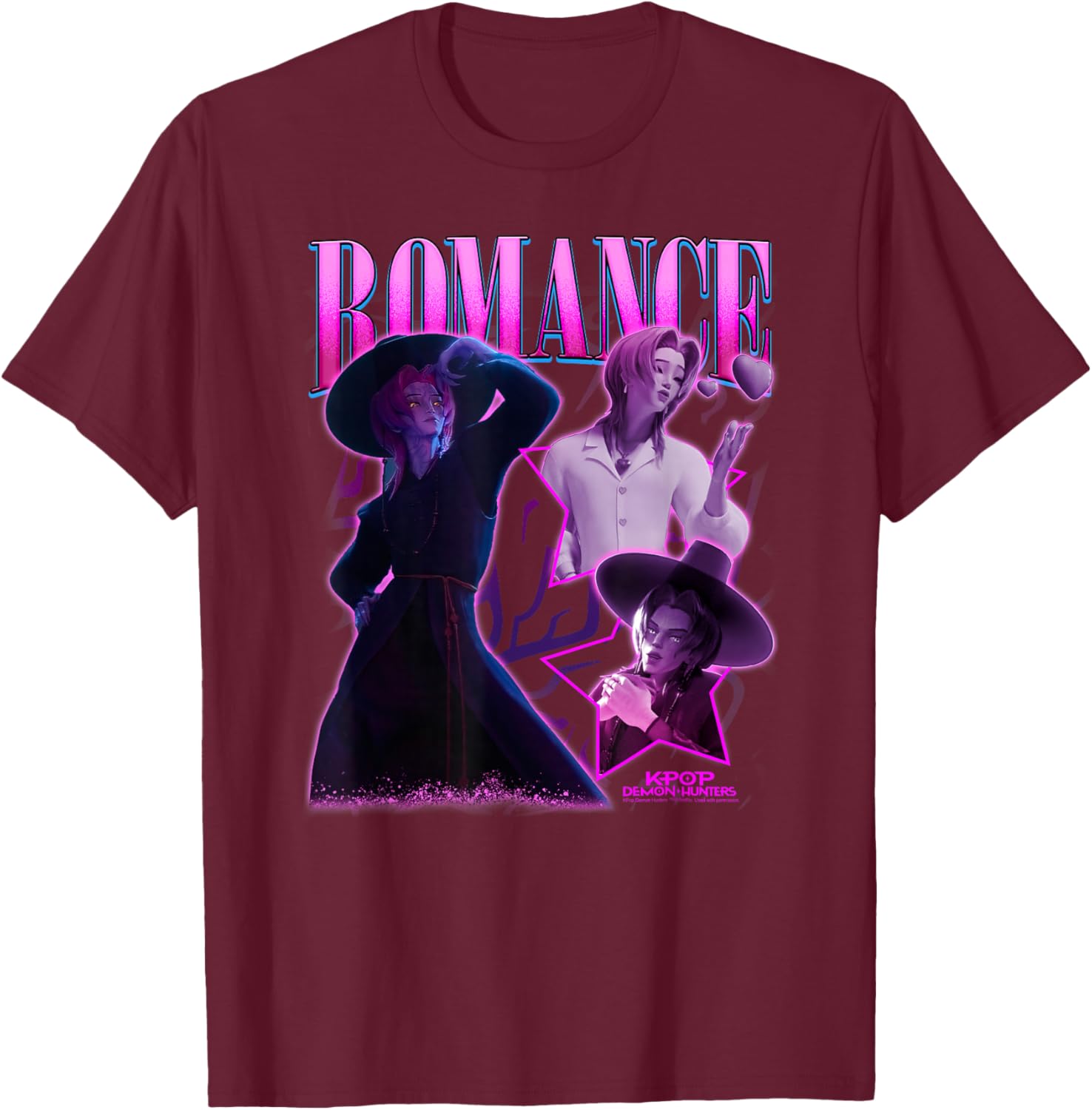Kpop Demon Hunters Halloween Romance Showcase Y2K Poster T-Shirt - T-Shirt | Maroon