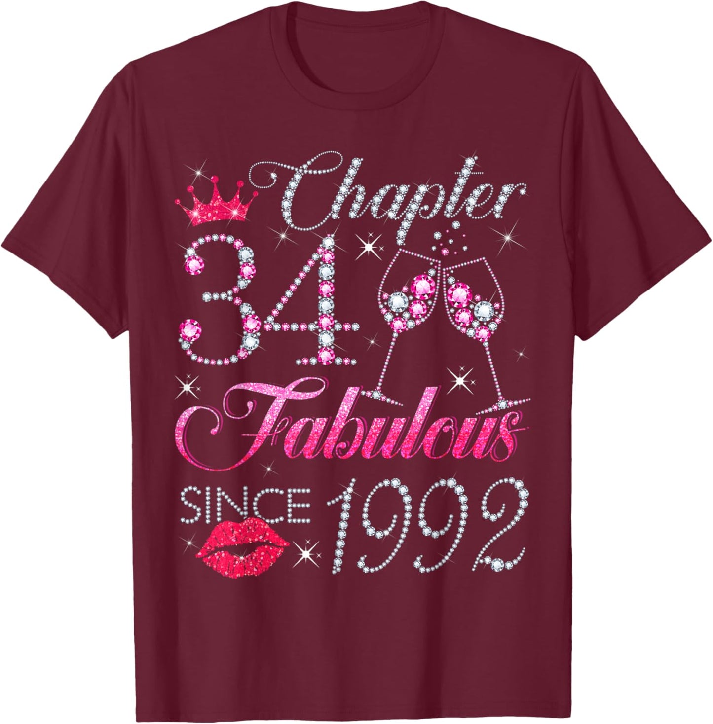 Chapter 34 Fabulous Since 1992 34th Birthday Gift T-Shirt - T-Shirt | Maroon