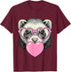 Cute Ferret Blowing Pink Valentine Heart Bubble Gum T-Shirt - T-Shirt | Maroon