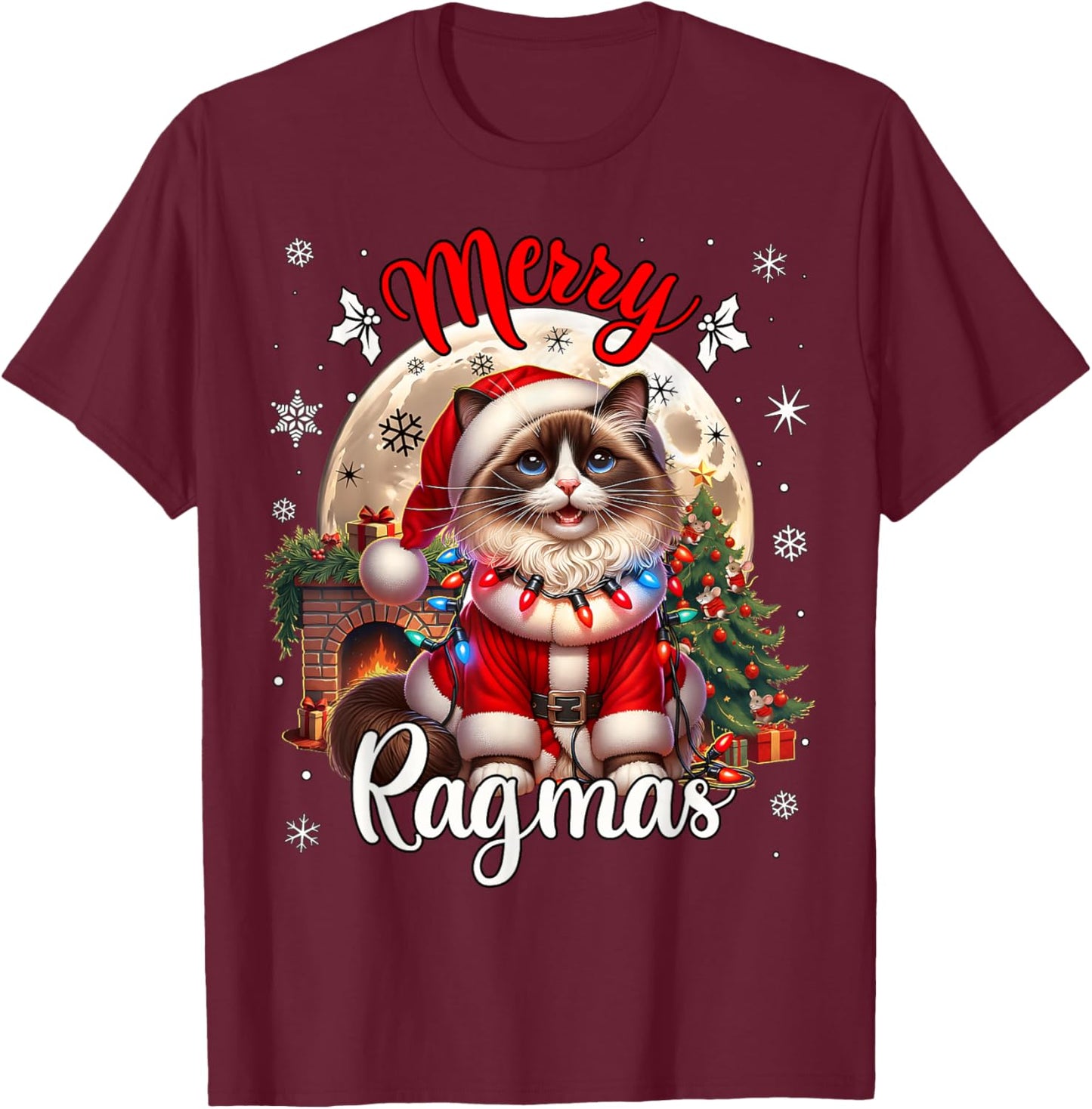 Ragdoll Cat Christmas Costume Ragdoll Xmas Cat T-Shirt - T-Shirt | Maroon