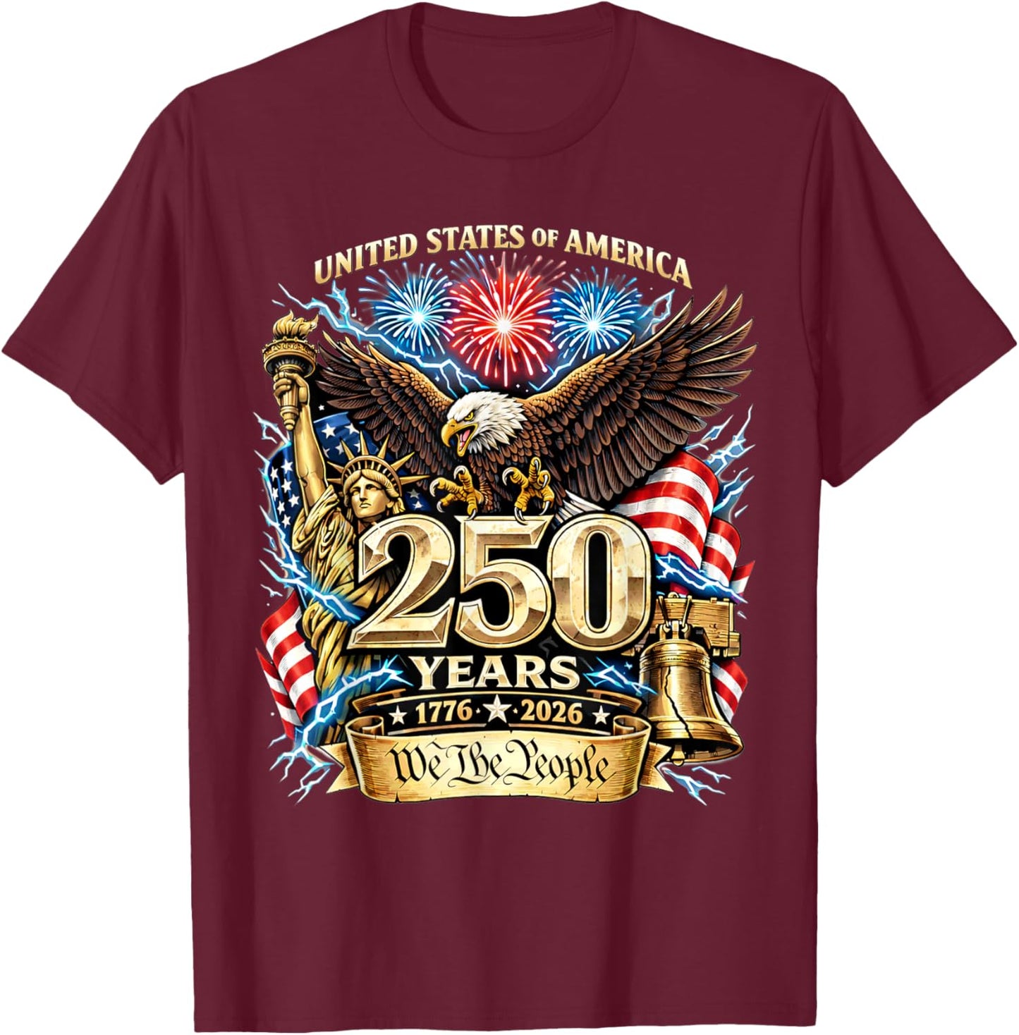 Vintage We The People 250 Years Freedom 1776-2026 Men Women T-Shirt - T-Shirt | Maroon