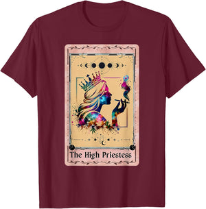 Funny High Priestess Tarot Card Sarcastic Weed Moon Phases T-Shirt - T-Shirt | Maroon