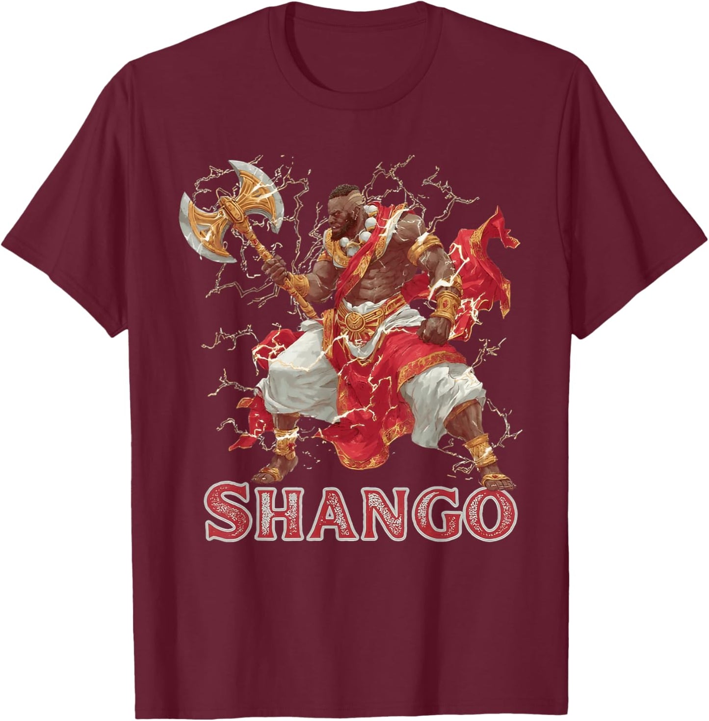 Shango African God of Yoruba Mythic Battle Art T-Shirt - T-Shirt | Maroon