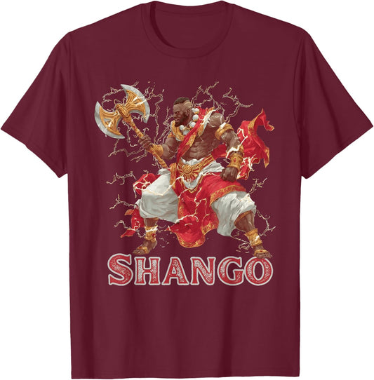 Shango African God of Yoruba Mythic Battle Art T-Shirt - T-Shirt | Maroon