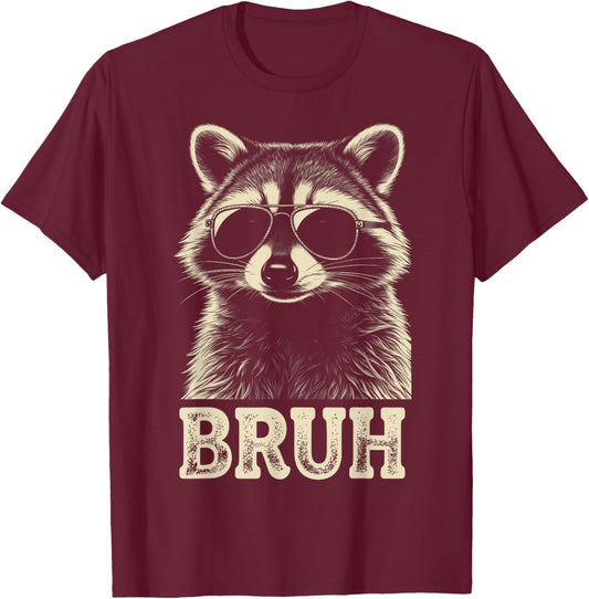 Cool Raccoon Sunglasses Bruh Funny Raccoon Lovers Kids Teens T-Shirt - T-Shirt | Maroon