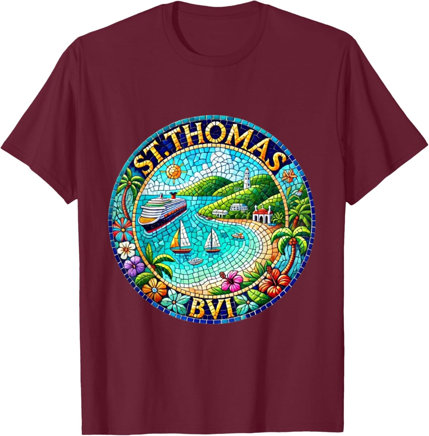 St Thomas BVI Cruise Port Destination T-Shirt - T-Shirt | Maroon