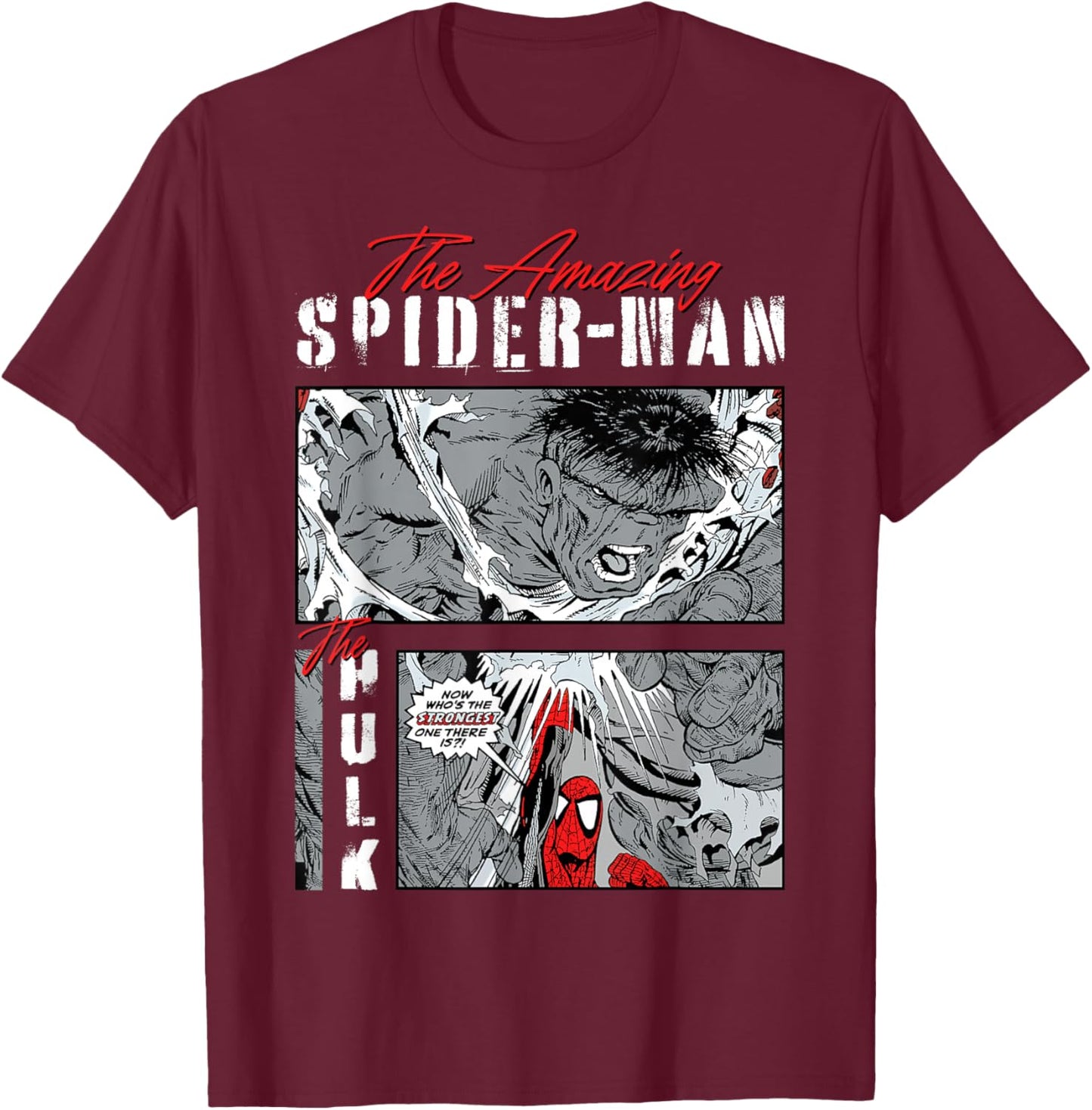 Marvel Comics Spider-Man vs Hulk Comic Panel T-Shirt - T-Shirt | Maroon