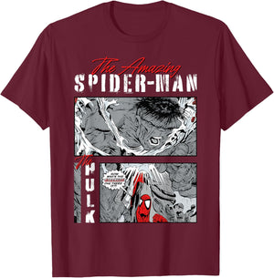 Marvel Comics Spider-Man vs Hulk Comic Panel T-Shirt - T-Shirt | Maroon