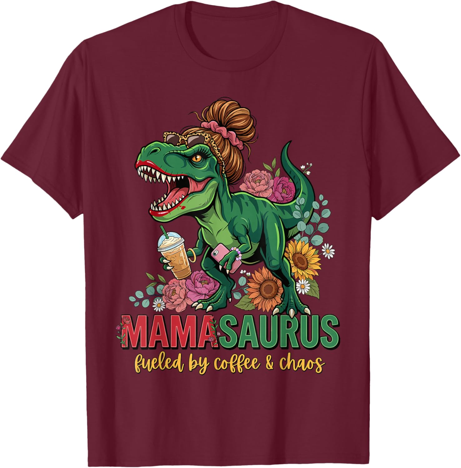 Funny Mom Dinosaur T-Rex Mothers Day Mommy Mamasaurus T-Shirt - T-Shirt | Maroon
