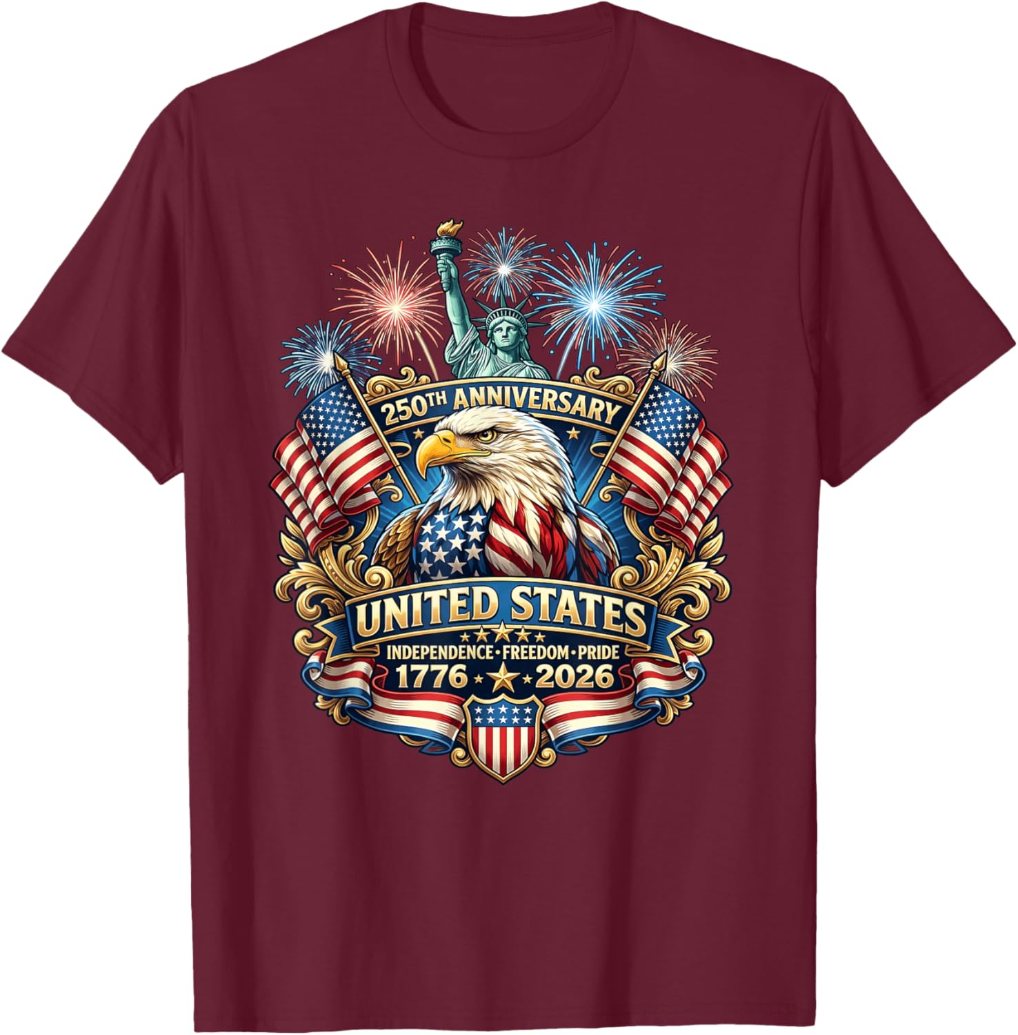 250 Anniversary USA Patriotic Eagle 250th 4th of July 2026 T-Shirt - T-Shirt | Maroon