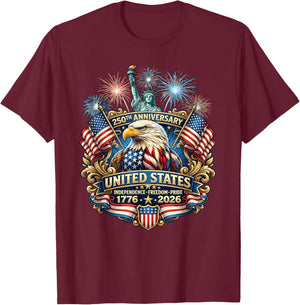 250 Anniversary USA Patriotic Eagle 250th 4th of July 2026 T-Shirt - T-Shirt | Maroon
