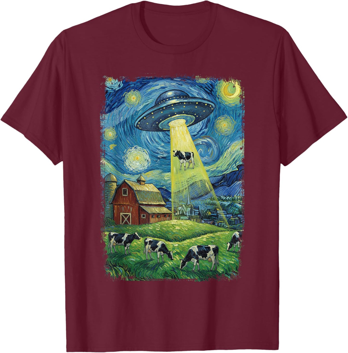 Alien Abduction Cow T-Shirt - T-Shirt | Maroon