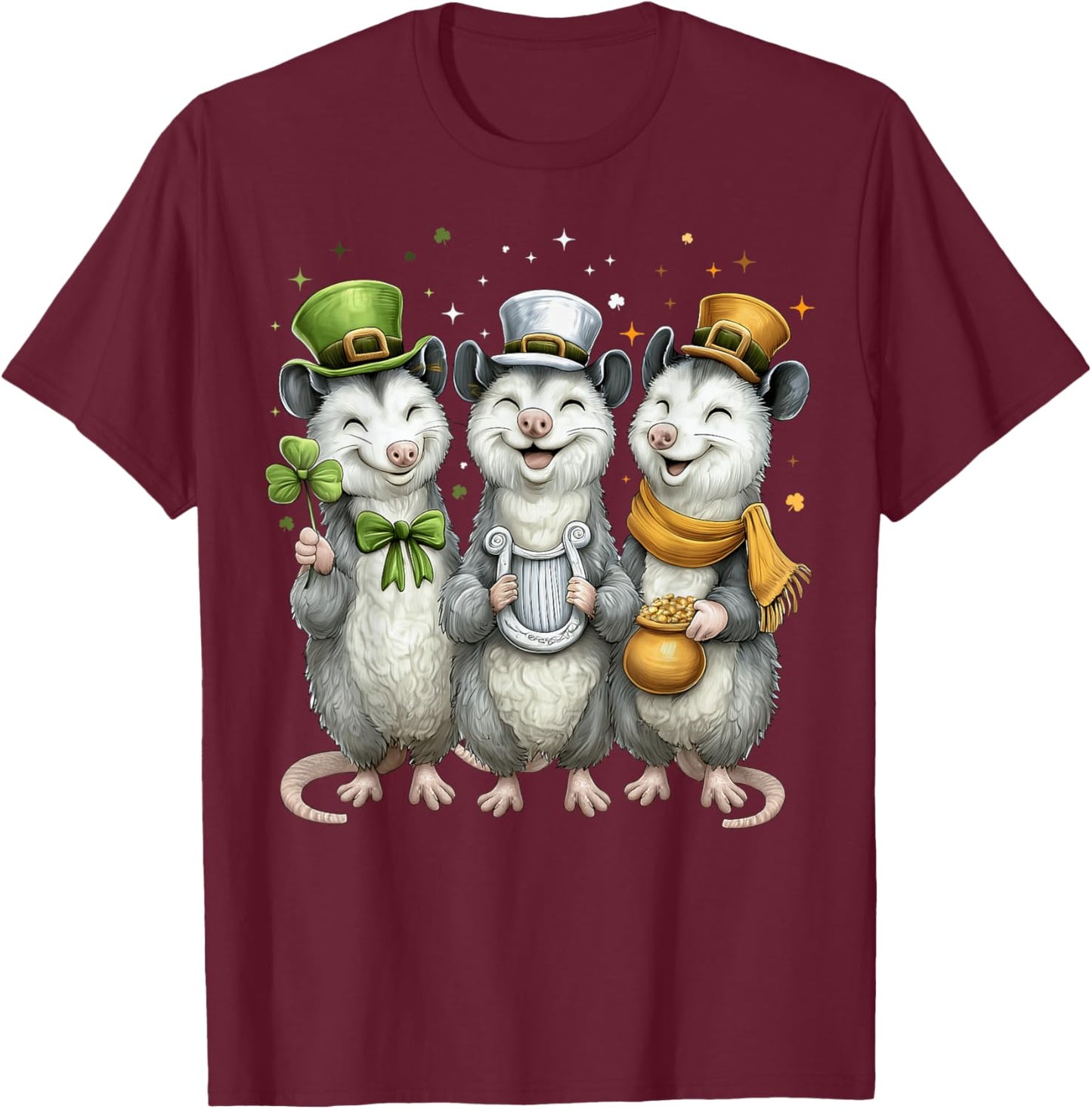 Opossum Possum Leprechaun Shamrock St. Patricks Day Ireland T-Shirt - T-Shirt | Maroon