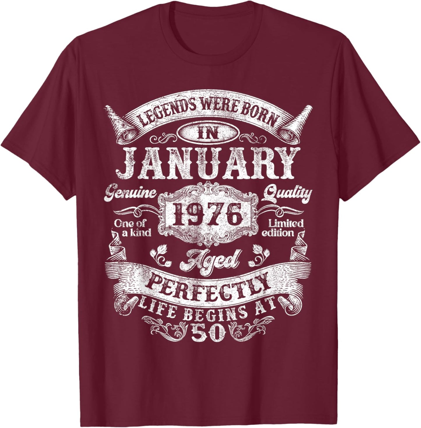 Legends Since January 1976 Vintage Retro 50th Birthday Men T-Shirt - T-Shirt | Maroon