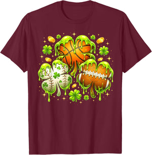 Shamrock Basketball Baseball Drip St Patrick's Day Boys Men T-Shirt - T-Shirt | Maroon
