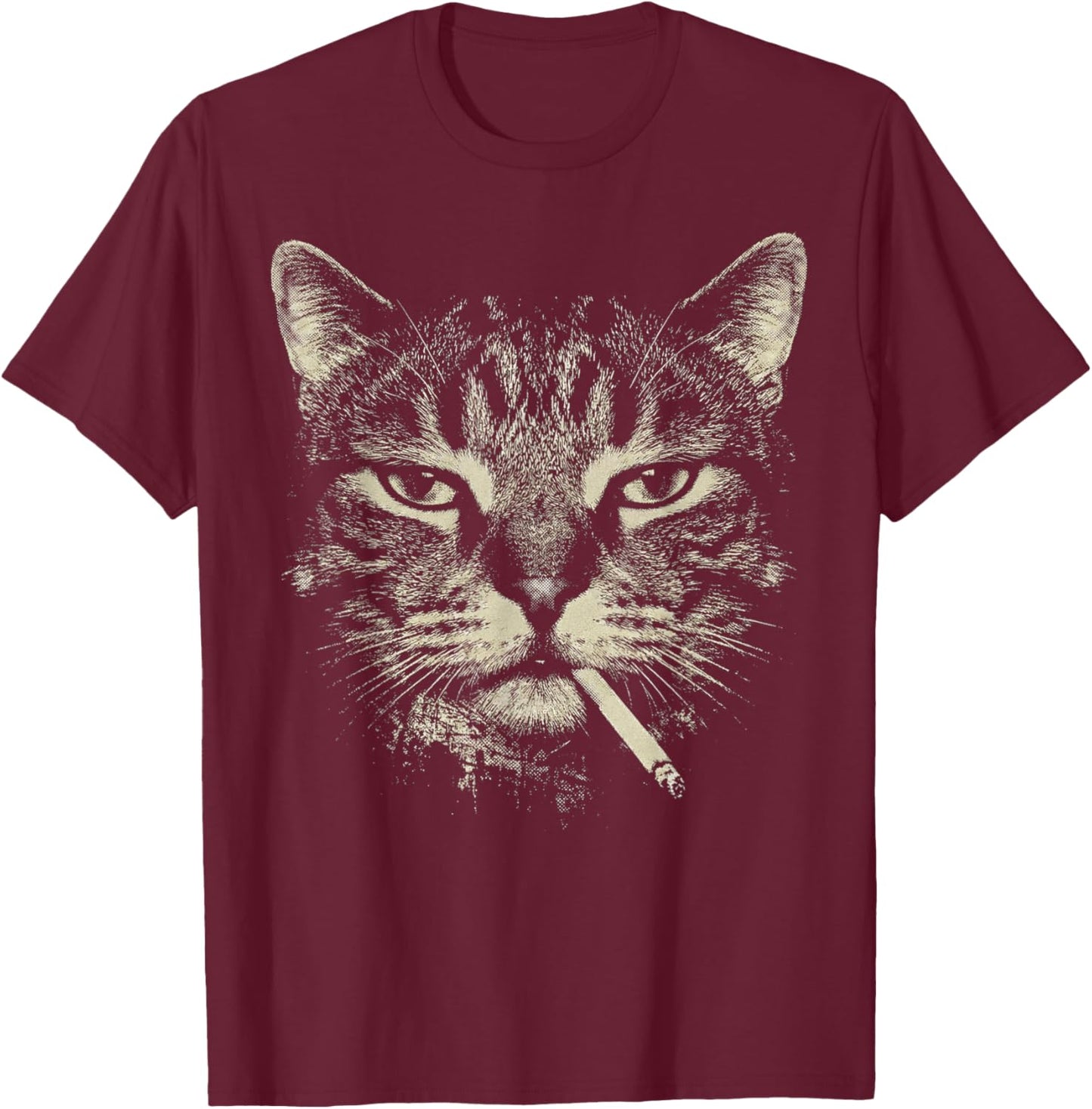 Funny Tabby Cat Smoking Cigarette Meme Vintage 90s Grunge T-Shirt - T-Shirt | Maroon