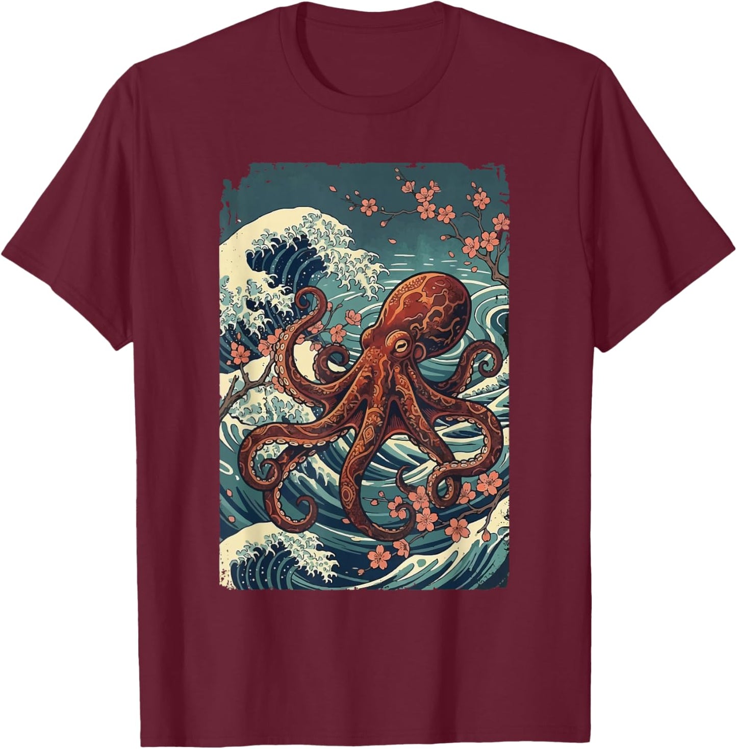 Octopus Japanese Kraken T-Shirt - T-Shirt | Maroon