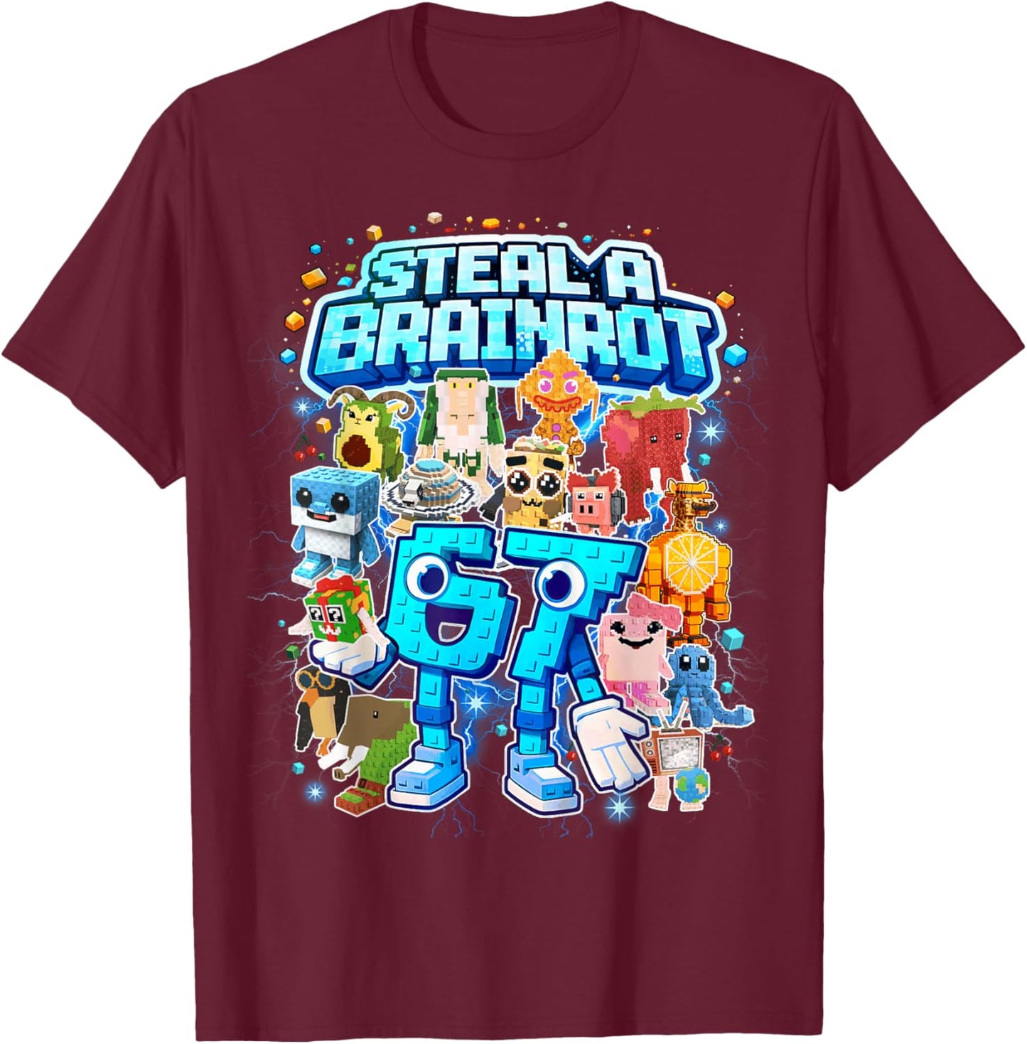 Six Seven 67 Steal a Brainrot Meme Funny Gifts for Kids Boys T-Shirt - T-Shirt | Maroon