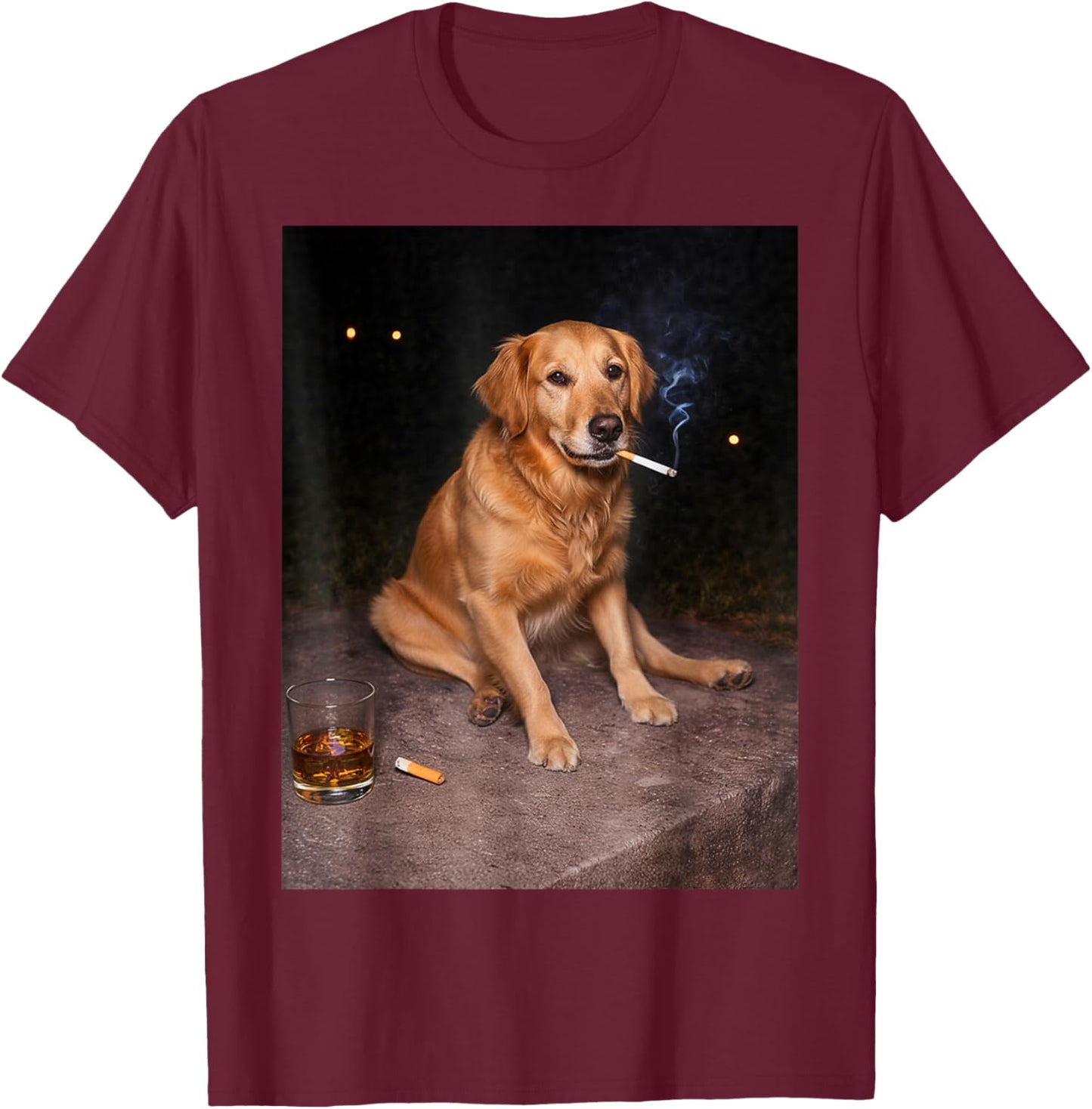 Funny Smoking Dog Golden Retriever Meme T-Shirt - T-Shirt | Maroon
