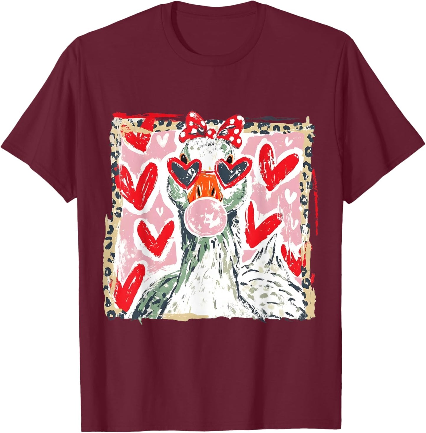 Leopard Valentine's Day Goose Cute Goose Lover Love Quote T-Shirt - T-Shirt | Maroon