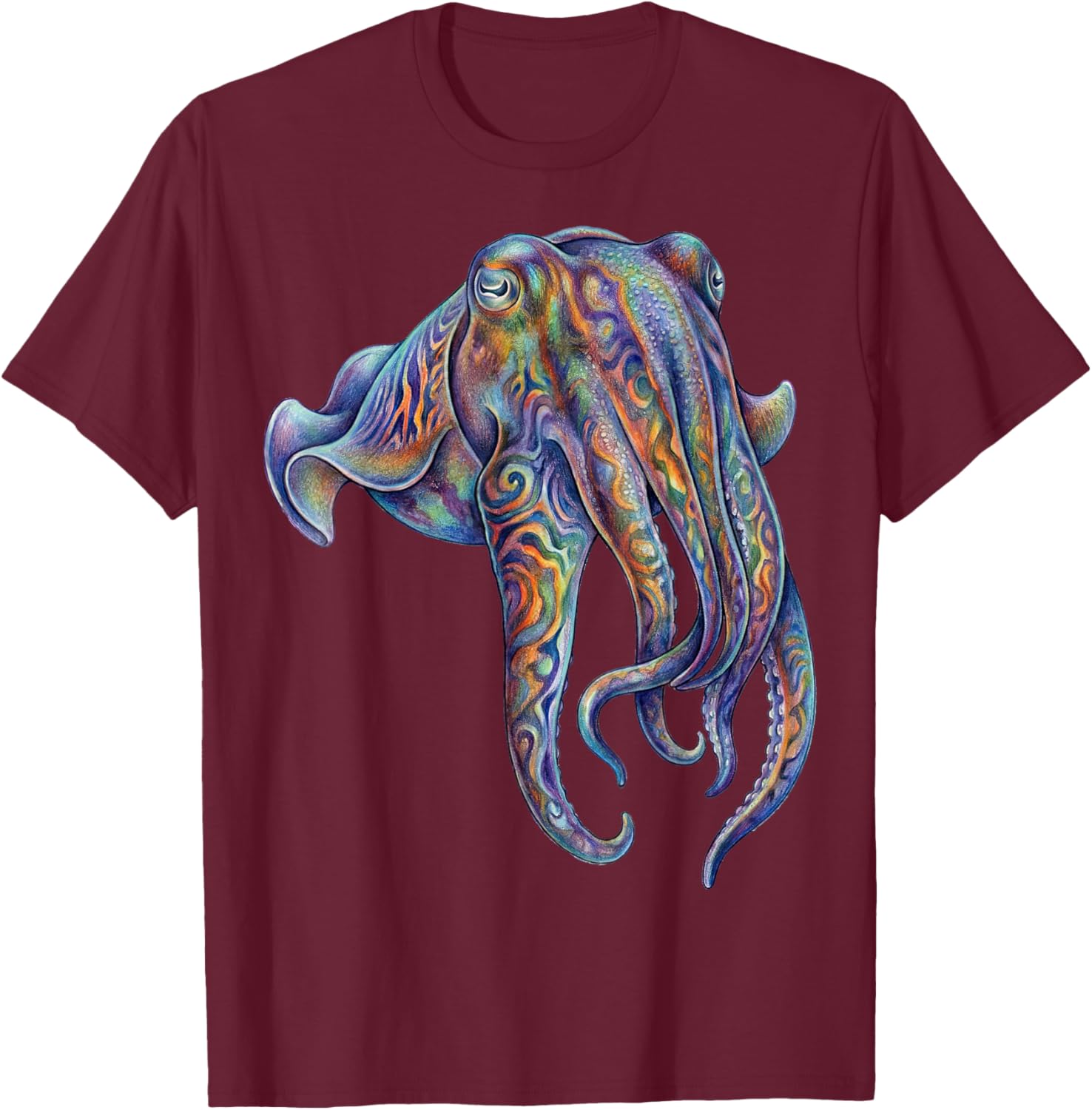 Cuttlefish Abstract Ocean Art Marine Life Colorful T-Shirt - T-Shirt | Maroon