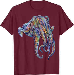Cuttlefish Abstract Ocean Art Marine Life Colorful T-Shirt - T-Shirt | Maroon