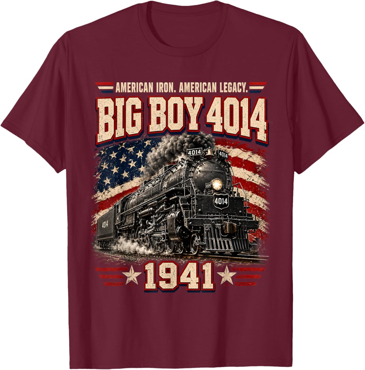 Big Boy 4014 Vintage Steam Locomotive Railroad Train Engine T-Shirt - T-Shirt | Maroon
