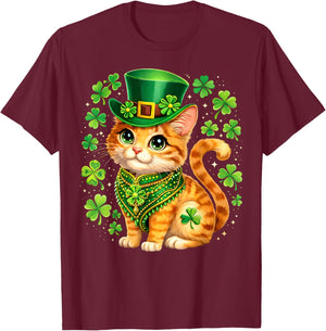 St Patricks Day Cat Leprechaun Hat Shamrock Saint Pattys Day T-Shirt - T-Shirt | Maroon