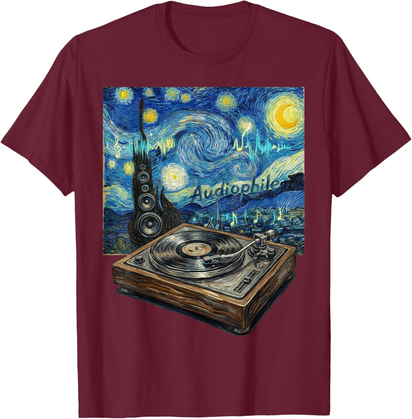 Audiophile Turntable Vinyl Van Gogh Art Gifts T-Shirt - T-Shirt | Maroon